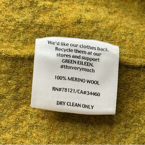 Eileen Fisher Open Draped Front Cardigan Green Merino Wool Zip Pockets Size S - Picture 6 of 8